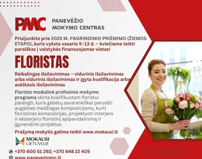 Pasirink mokytis Panevėžio mokymo centre ir įgyk FLORISTO kvalifikaciją!