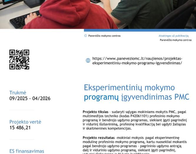 Projektas - Eksperimentinių  mokymo programų  įgyvendinimas